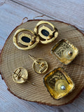 Trio of Black Stone Accented Gold Tone Earrings (H)