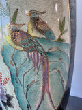 Japanese Satsuma Style Vintage Floral Birds Large Porcelain Vase with Wooden Stand (2 AVAILABLE—PRICED INDIVIDUALLY AT $65 EACH)