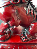 Dark Red Vintage Carved Chinese Imperial Guardian Lion Foo Dog Statue