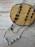 Ann Taylor Loft Double Layered Brown & Clear Beaded Necklace