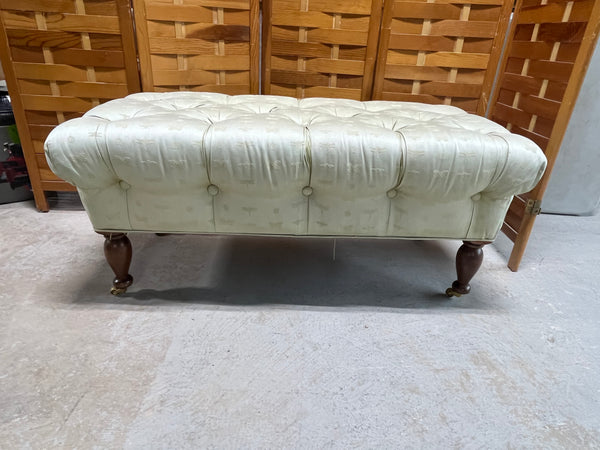 Tufted Bench on Casters with Butterfly Fabric