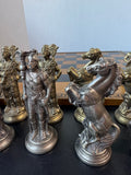 Romans v/s Vikings Brass & Pewter Vintage Chess Set with Faux Leather Board