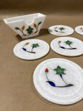 Marble Floral Inlay Coasters With Holder - 6 Coasters
