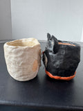 Pair of Folk Style Clay Halloween Votive Holders