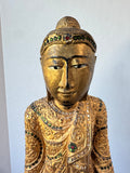 Burmese Mandalay Style Gilded Vintage Wooden Buddha with Glass Inlay