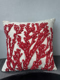 Pottery Barn Coral Reef Appliqué Throw Pillow with Faux Pearls