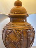 Brown Ceramic Lamp with Bamboo Design