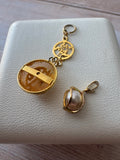 Pair of Small Gold Tone Pendants: Asian Style Faux Pearl