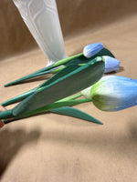 White Vase With Blue Wooden Tulips