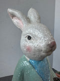 Pair of Glittery White Easter Bunny Statues