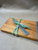 Wood Cheese Board With Silver Leaf End And Silver Knife