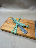 Wood Cheese Board With Silver Leaf End And Silver Knife