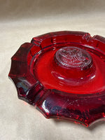 Heavy Ruby Red Fostoria Liberty Coin Glass Ashtray // 2 Available // *** PRICED INDIVIDUALLY ***