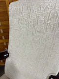 Queen Anne Style Arm Chairs with Cream Tone Fabric with Alphabet Embossed Design, (2)