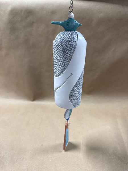 (A) Decorative Ceramic Blue Bird With White Wind Chime (no sound other than bell inside)