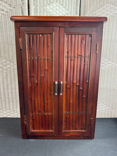 Split Bamboo 2-Drawer Vintage Cabinet with Adjustable Shelves