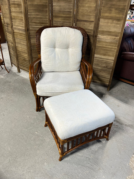Palm Springs Rattan Garden Classics Chair and Ottoman with Cushions