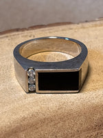14K White Gold Ring with Onyx & Diamonds - SIZE 11