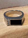 14K White Gold Ring with Onyx & Diamonds - SIZE 11