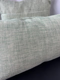 Pair of Green Tweed Feather Throw Pillows with Button Accents