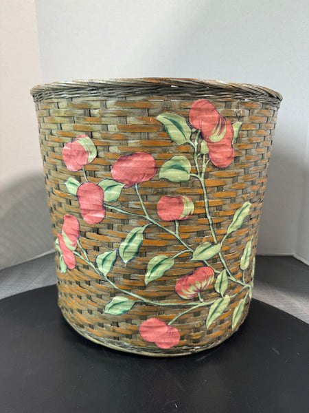 Tomato Fabric Decoupage Large Round Woven Basket