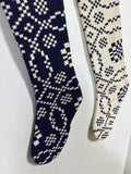 Blue And White Needlepoint Stockings With Fringe - Pair