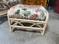 Wicker Chair and Ottoman with Floral Cushions