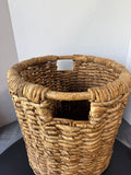 Large Boho Water Hyacinth & Rattan Round Storage Basket with Handles
