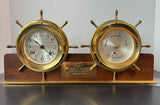Seth Thomas Helmsman Ship’s Wheel Brass Clock & Barometer on Personalized Stand