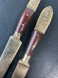 Pair of Vintage Siam Thailand Buddha Teak & Nickel Bronze Flatware