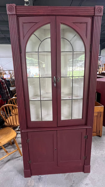 Red Painted Corner Cabinet***HEAVY ITEM***