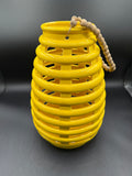 Yellow Ceramic Hanging Lantern With Wooden Beads Handle