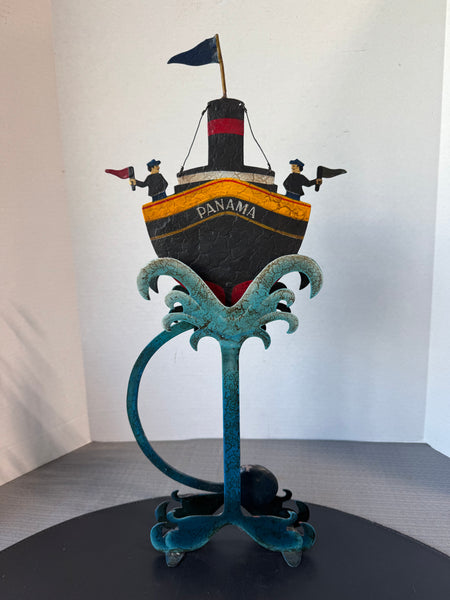 AM Indonesia Folk Style Metal 2-Piece Panama Ship Balancing Toy