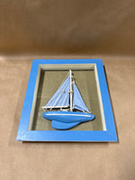 (A) 3D Blue Sail Boat In Blue Frame