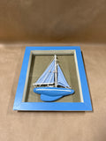 (A) 3D Blue Sail Boat In Blue Frame