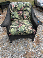 Lloyd Loom Wicker/Rattan Patio Chair and Ottoman with Cushions