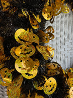Black & Orange Lightweight Tinsel Style Halloween Wreath
