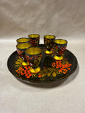 Lacquered Wood Tray With 6 Mini Goblets