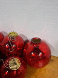 9 Piece Candy Apple Red Mercury Style Heavy Ornaments With Gold Plate Caps