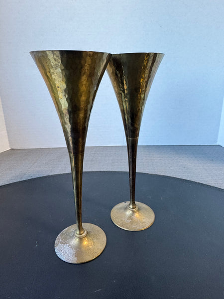 Pair of Indian Brass Art Ware Champagne Flutes