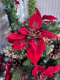 2-Piece Prelit Poinsettia Christmas Tree Topiary & Garland Decorative Set in Box AS IS (READ DESCRIPTION CAREFULLY) (2 AVAILABLE—PRICED INDIVIDUALLY AT $25 EACH)