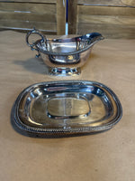 Silver Plate Gravy Boat With Saucer Plate // Engraved B