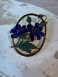 Blue Poppy Cloisonné Gold Tone Brooch