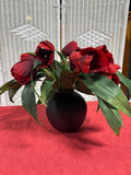 Faux Red Tulip Arrangement in Black Ceramic Pot