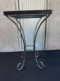 Tole Style Pig Metal Scroll & Wooden Plant Stand or Accent Table