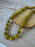 Chartreuse Thread Wrapped Vintage Beaded Necklace
