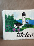 Rectangle Hand Painted Lighthouse Welcome Sign - Stone Slab