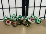 12 pc Green/Silver Glass Ornaments, Lot N