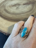 Oval Turquoise Sterling Silver Filigree Ring SIZE 6
