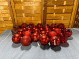 Pier 1 Red Plastic Ornament Balls (26) and Red Tinsel Garland (2 Packs)